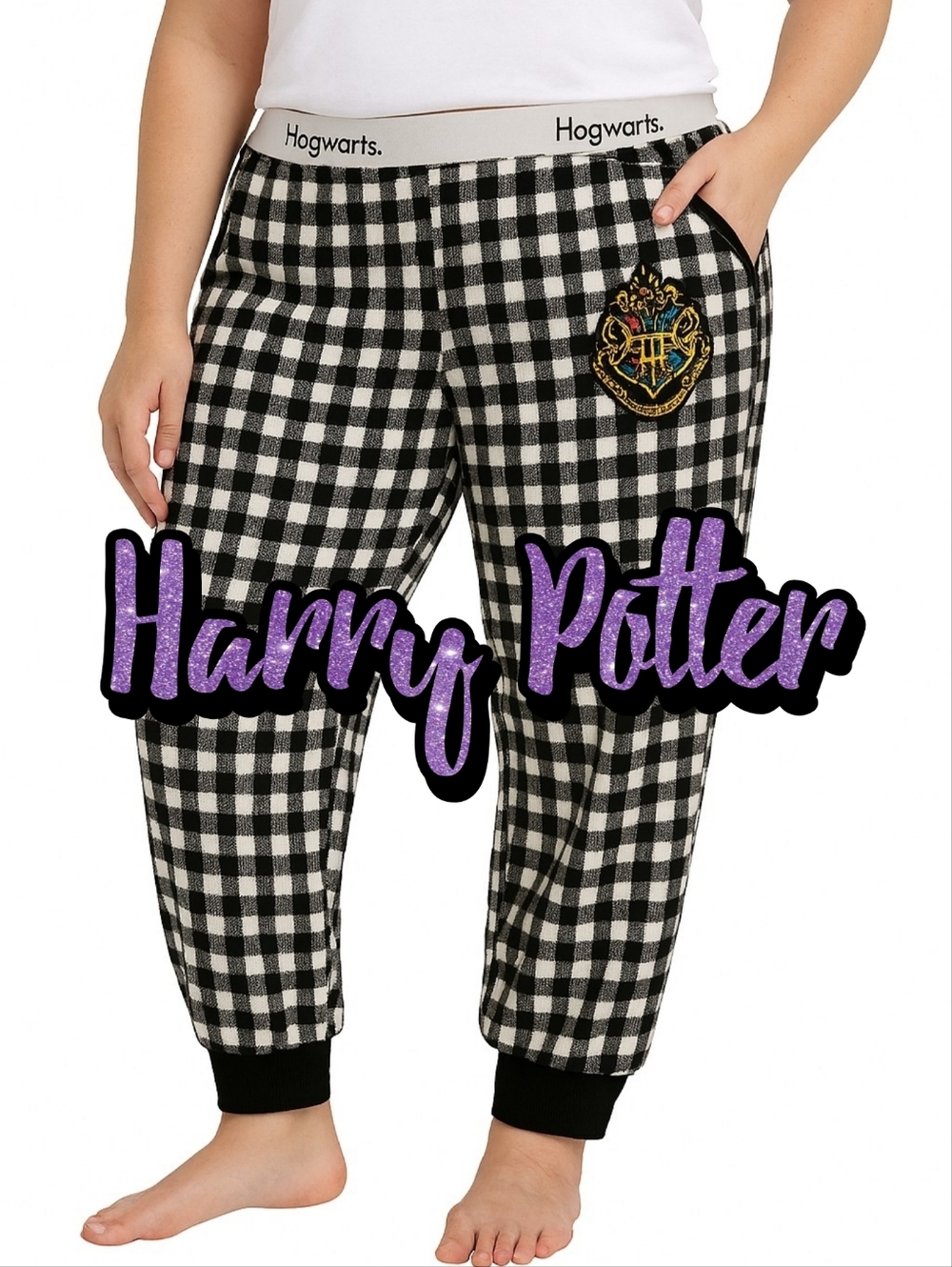 Warner Bros. Harry Potter Black & White Gingham Kids Pajama Bottoms